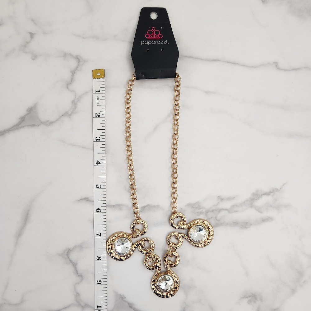 Paparazzi Gold Triple Gem Statement Necklace - Picture 7 of 7